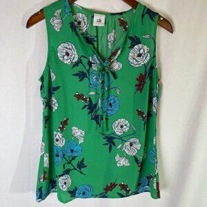 CAbi Primrose Green Floral Blouse Sleeveless V Neck Style 3785 Size S